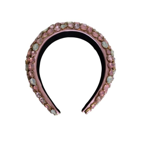 Pink Crystal Rhinestone Jeweled Padded Headband Statement Hair Accessory - Picture 3 of 5
